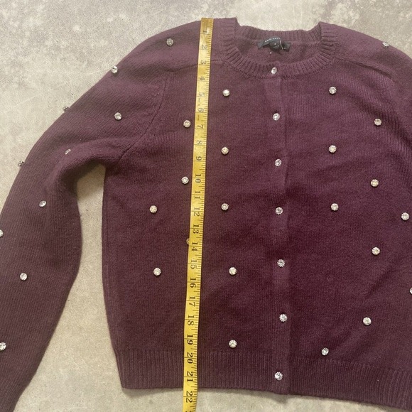 Ann Taylor Sweater Womens Size‎ Medium Burgundy Rhinestone Embellished Cardigan - Picture 4 of 10